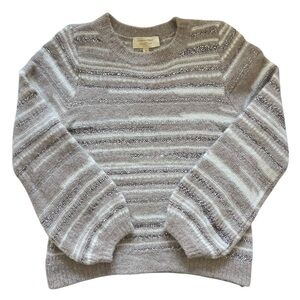 Sezane Hanane Jumper in Beige Mottled Stripes Fancy Knit Holiday Sweater Sz S